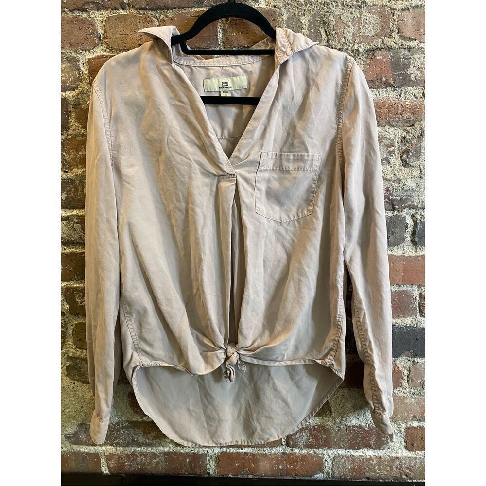 Thread & Supply by Anthropologie Smoke Rose Long Sleeve Front-tie Collared Shirt